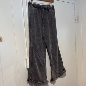 New Three Bird Nest Washed Black Wide Leg Drawstring Pants with flaw